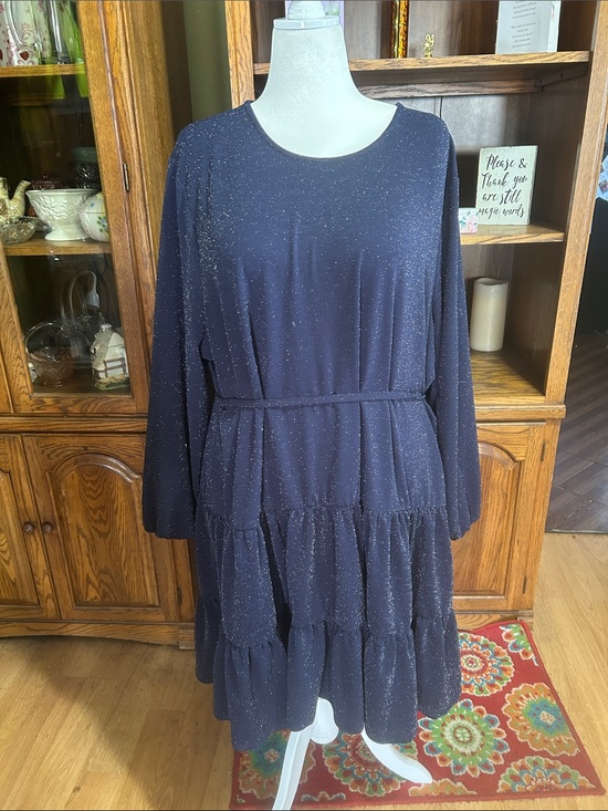 Maurices Dresses & Skirts - Maurice’s Sparkle Blue Tiered Long-Sleeve Dress Size 3X